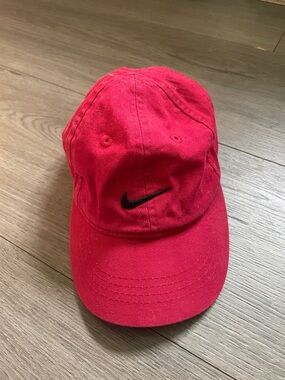 Nike Infant Bright Red Baseball Hat with Black Swoosh